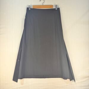 Entsou Elegant Solid Black Midi Skirt Women's 12 Asymmetrical Hem Ribbon Trim